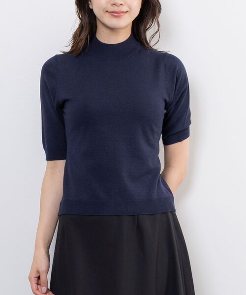 NARACAMICIE / ナラカミーチェ ニット・セーター | 【NARACAMICIE】【ツインニット対応】調温ニット5分袖プルオーバー(ネイビー)