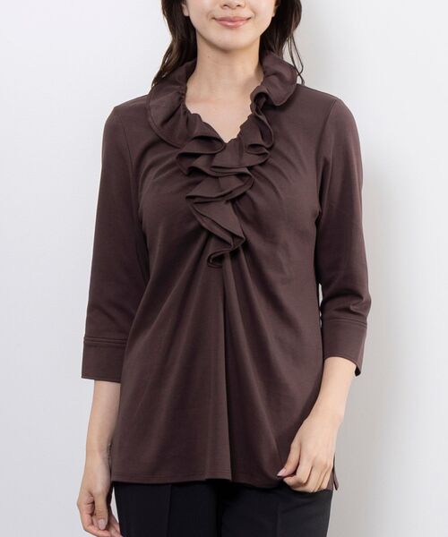 NARACAMICIE / ナラカミーチェ カットソー | 【NARACAMICIE】無地フリルカットソー(ブラウン)