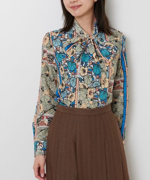 NARACAMICIE / ナラカミーチェ シャツ・ブラウス | 【NARACAMICIE】ステンドグラス柄ボウタイ長袖ブラウス(イエロー)