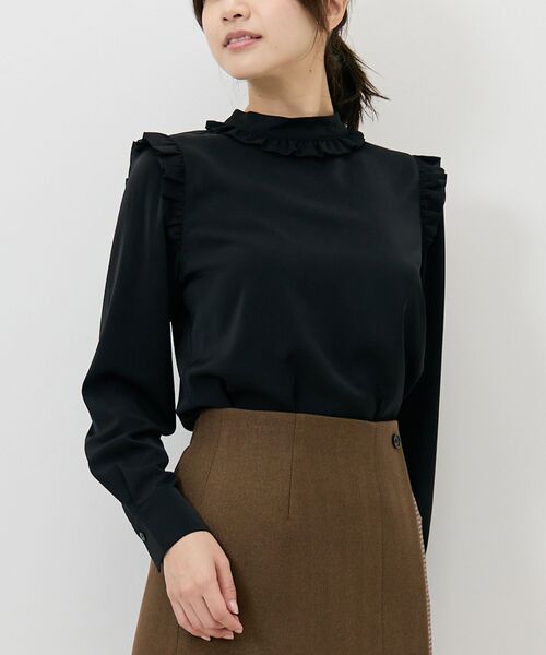 NARACAMICIE / ナラカミーチェ シャツ・ブラウス | 【NARACAMICIE】無地ジョーゼットミニフリル長袖ブラウス(ブラック)