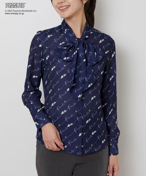 NARACAMICIE / ナラカミーチェ シャツ・ブラウス | 【PEANUTS】ライン柄ボウタイ長袖ブラウス(ネイビー)