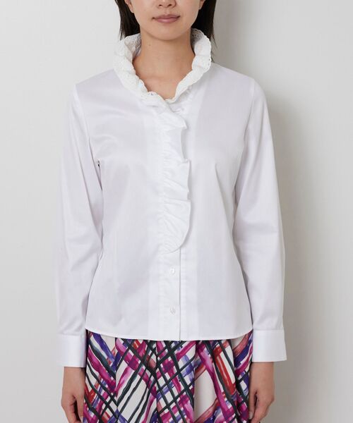 NARACAMICIE / ナラカミーチェ シャツ・ブラウス | 【NARACAMICIE】ツイル二重スタンドフリル長袖シャツ | 詳細1