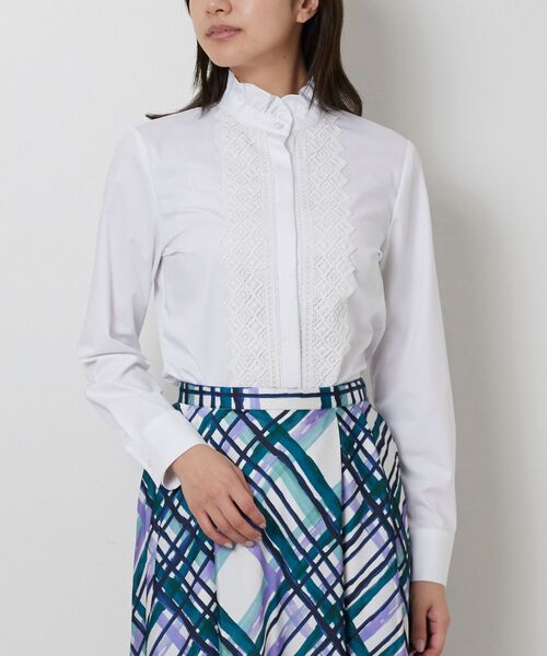 NARACAMICIE / ナラカミーチェ シャツ・ブラウス | 【NARACAMICIE】衿フロントレース長袖ブラウス(オフホワイト)