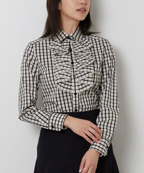 NARACAMICIE / ナラカミーチェ シャツ・ブラウス | 【NARACAMICIE】チェックフリル長袖シャツ(ホワイト)