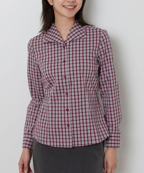 NARACAMICIE / ナラカミーチェ シャツ・ブラウス | 【NARACAMICIE】チェックスタンドカラー長袖シャツ(グレー)