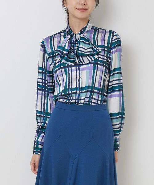 NARACAMICIE / ナラカミーチェ シャツ・ブラウス | 【NARACAMICIE】【セットアップ対応】ビッグチェック柄サテンボウタイ長袖ブラウス | 詳細1