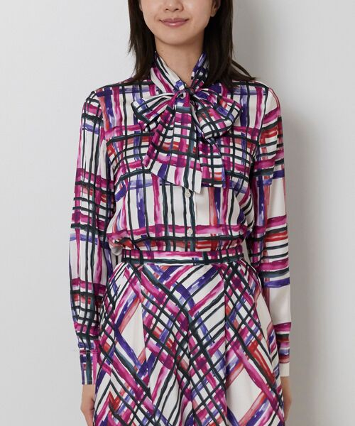 NARACAMICIE / ナラカミーチェ シャツ・ブラウス | 【NARACAMICIE】【セットアップ対応】ビッグチェック柄サテンボウタイ長袖ブラウス | 詳細2