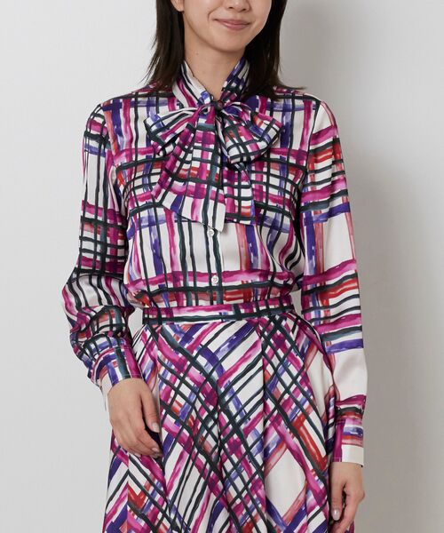 NARACAMICIE / ナラカミーチェ シャツ・ブラウス | 【NARACAMICIE】【セットアップ対応】ビッグチェック柄サテンボウタイ長袖ブラウス(ピンク)