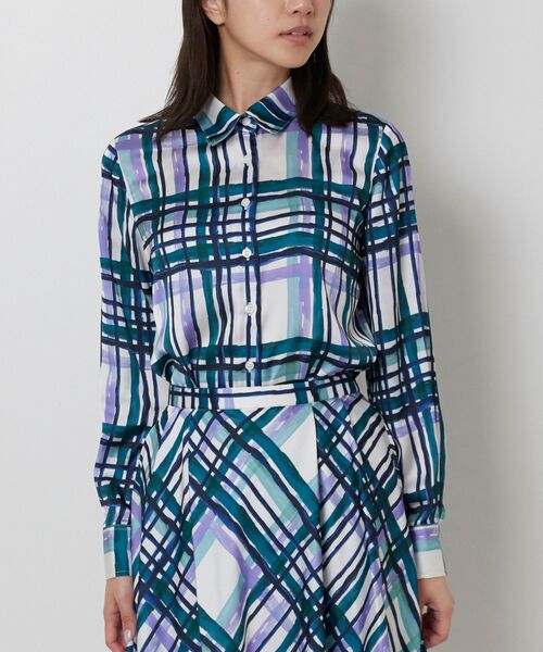 NARACAMICIE / ナラカミーチェ シャツ・ブラウス | 【NARACAMICIE】【セットアップ対応】ビッグチェック柄サテン長袖シャツ衿ブラウス | 詳細1