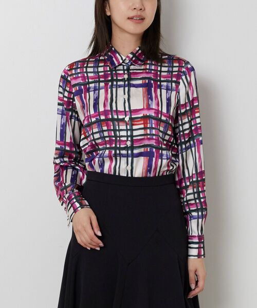 NARACAMICIE / ナラカミーチェ シャツ・ブラウス | 【NARACAMICIE】【セットアップ対応】ビッグチェック柄サテン長袖シャツ衿ブラウス | 詳細2