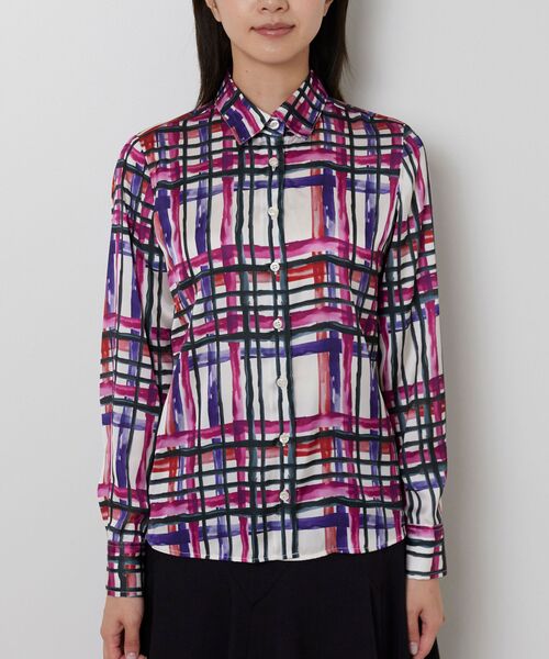 NARACAMICIE / ナラカミーチェ シャツ・ブラウス | 【NARACAMICIE】【セットアップ対応】ビッグチェック柄サテン長袖シャツ衿ブラウス | 詳細3