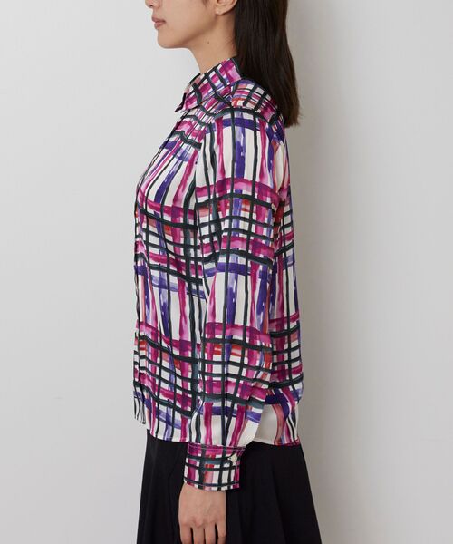 NARACAMICIE / ナラカミーチェ シャツ・ブラウス | 【NARACAMICIE】【セットアップ対応】ビッグチェック柄サテン長袖シャツ衿ブラウス | 詳細4