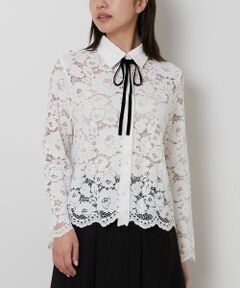 NARACAMICIE / ナラカミーチェ シャツ・ブラウス | 【NARACAMICIE】リボン付きレース長袖ブラウス