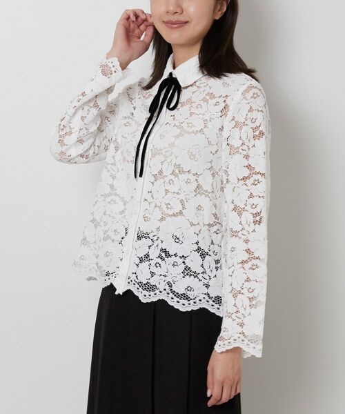 NARACAMICIE / ナラカミーチェ シャツ・ブラウス | 【NARACAMICIE】リボン付きレース長袖ブラウス | 詳細1