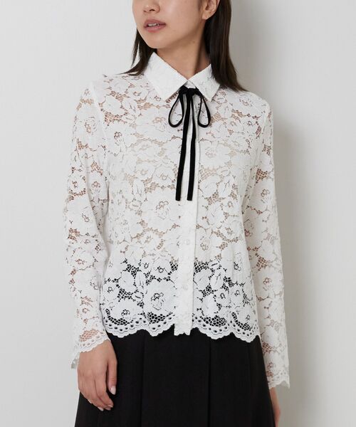 NARACAMICIE / ナラカミーチェ シャツ・ブラウス | 【NARACAMICIE】リボン付きレース長袖ブラウス(ホワイト)