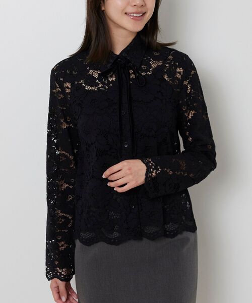 NARACAMICIE / ナラカミーチェ シャツ・ブラウス | 【NARACAMICIE】リボン付きレース長袖ブラウス(ブラック)