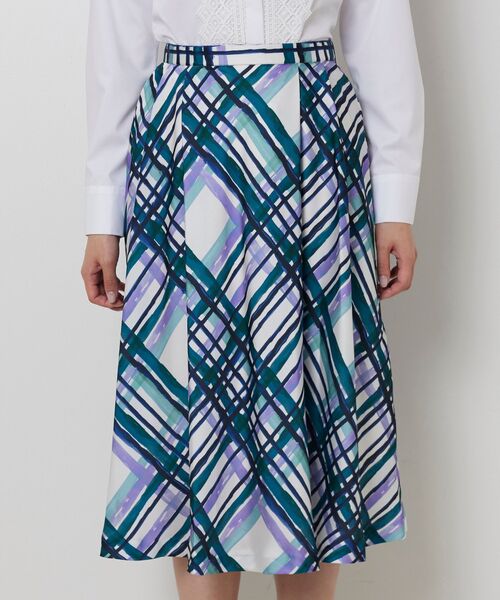 NARACAMICIE / ナラカミーチェ ミニ・ひざ丈スカート | 【NARACAMICIE】【セットアップ対応】ビッグチェックサテン柄フレアスカート | 詳細1