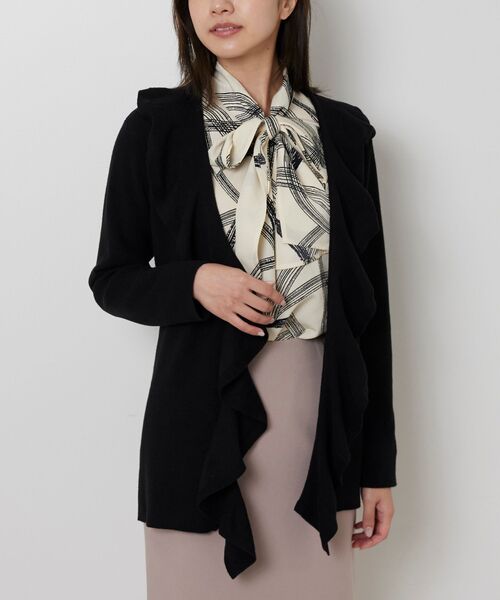 NARACAMICIE / ナラカミーチェ ニット・セーター | 【NARACAMICIE】フリルカーディガン(ブラック)