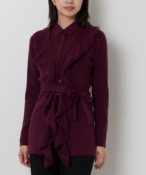 NARACAMICIE / ナラカミーチェ ニット・セーター | 【NARACAMICIE】フリルカーディガン(ボルドー)