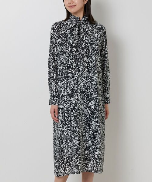 NARACAMICIE / ナラカミーチェ ロング・マキシ丈ワンピース | 【NARACAMICIE】リボン付き幾何柄フリルワンピース(ブラック)