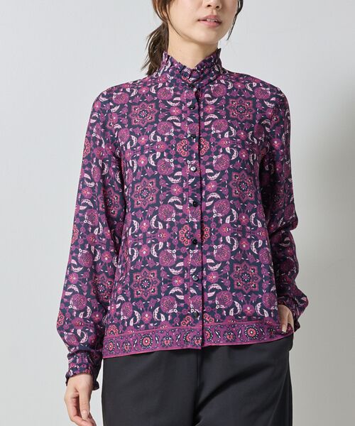 NARACAMICIE / ナラカミーチェ シャツ・ブラウス | 【NARACAMICIE】エスニック柄ミニスタンドフリル長袖ブラウス | 詳細1