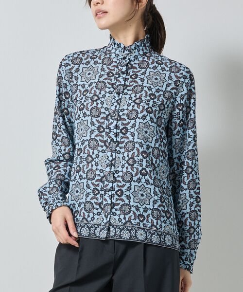 NARACAMICIE / ナラカミーチェ シャツ・ブラウス | 【NARACAMICIE】エスニック柄ミニスタンドフリル長袖ブラウス | 詳細2
