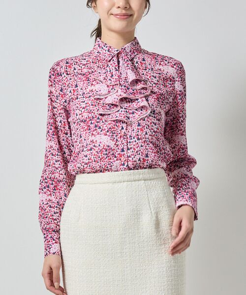 NARACAMICIE / ナラカミーチェ シャツ・ブラウス | 【NARACAMICIE】GENIUS森と湖柄取り外しフリル付長袖ブラウス(ピンク)