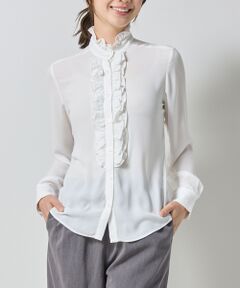 NARACAMICIE / ナラカミーチェ シャツ・ブラウス | 【NARACAMICIE】無地ジョーゼットフリル長袖ブラウス