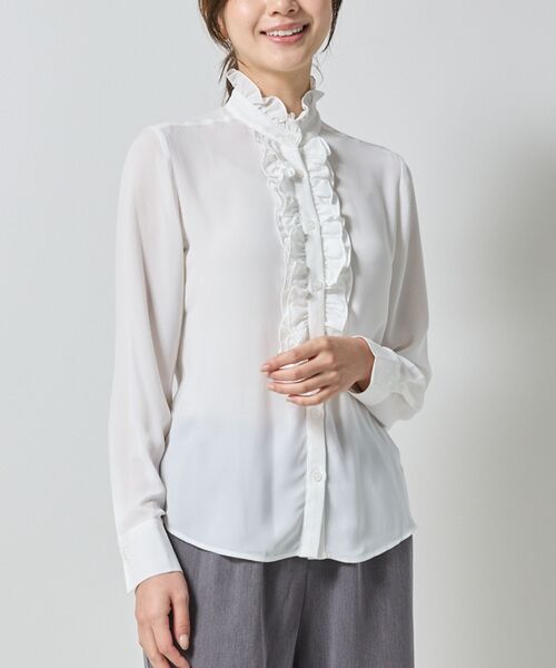 NARACAMICIE / ナラカミーチェ シャツ・ブラウス | 【NARACAMICIE】無地ジョーゼットフリル長袖ブラウス | 詳細1