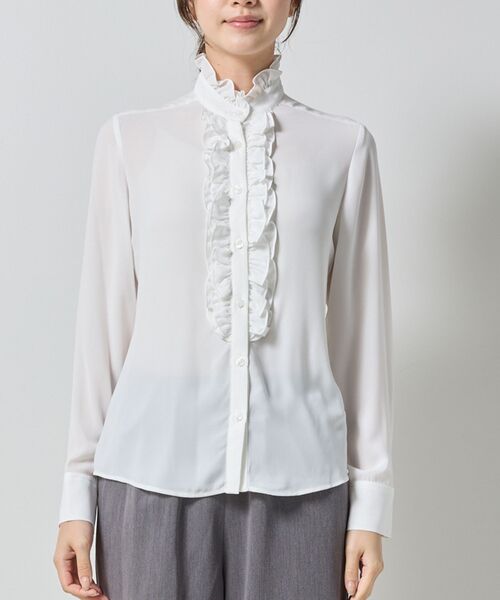 NARACAMICIE / ナラカミーチェ シャツ・ブラウス | 【NARACAMICIE】無地ジョーゼットフリル長袖ブラウス | 詳細2