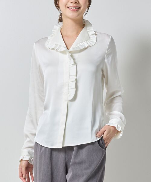 NARACAMICIE / ナラカミーチェ シャツ・ブラウス | 【NARACAMICIE】サテンフリル長袖ブラウス | 詳細1