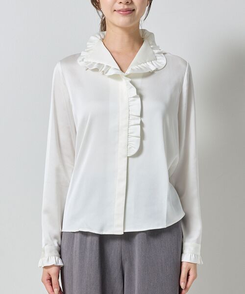 NARACAMICIE / ナラカミーチェ シャツ・ブラウス | 【NARACAMICIE】サテンフリル長袖ブラウス | 詳細3