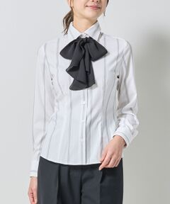 NARACAMICIE / ナラカミーチェ シャツ・ブラウス | 【NARACAMICIE】ストレッチストライプリボン付き長袖シャツ