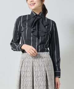 NARACAMICIE / ナラカミーチェ シャツ・ブラウス | 【NARACAMICIE】ストレッチストライプリボン付き長袖シャツ