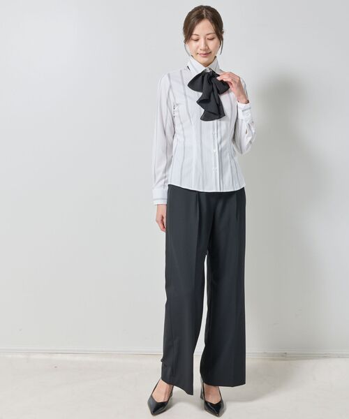 NARACAMICIE / ナラカミーチェ シャツ・ブラウス | 【NARACAMICIE】ストレッチストライプリボン付き長袖シャツ | 詳細12