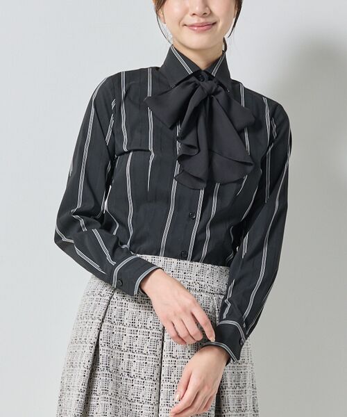 NARACAMICIE / ナラカミーチェ シャツ・ブラウス | 【NARACAMICIE】ストレッチストライプリボン付き長袖シャツ | 詳細2