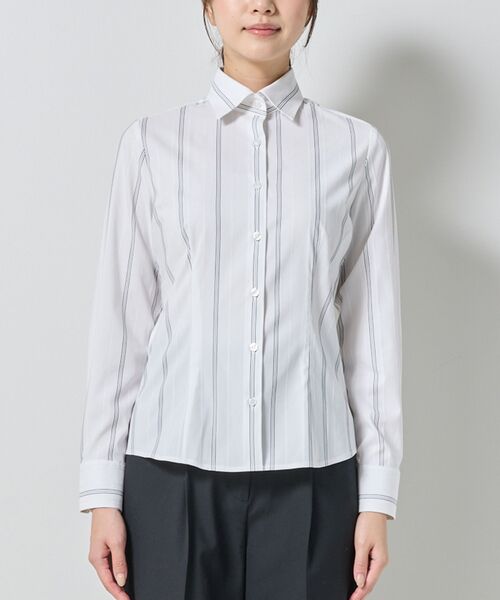 NARACAMICIE / ナラカミーチェ シャツ・ブラウス | 【NARACAMICIE】ストレッチストライプリボン付き長袖シャツ | 詳細3