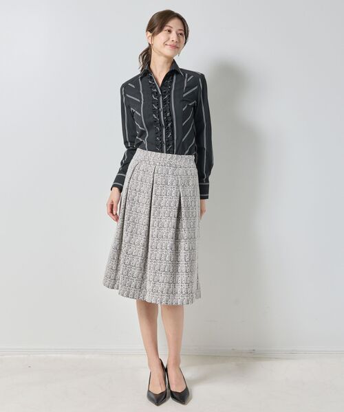 NARACAMICIE / ナラカミーチェ シャツ・ブラウス | 【NARACAMICIE】ストレッチストライプ襟付きフリル長袖シャツ | 詳細12