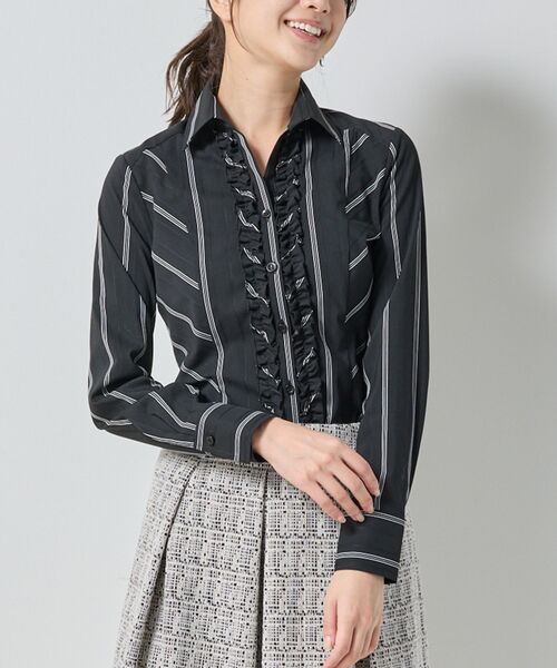 NARACAMICIE / ナラカミーチェ シャツ・ブラウス | 【NARACAMICIE】ストレッチストライプ襟付きフリル長袖シャツ | 詳細2