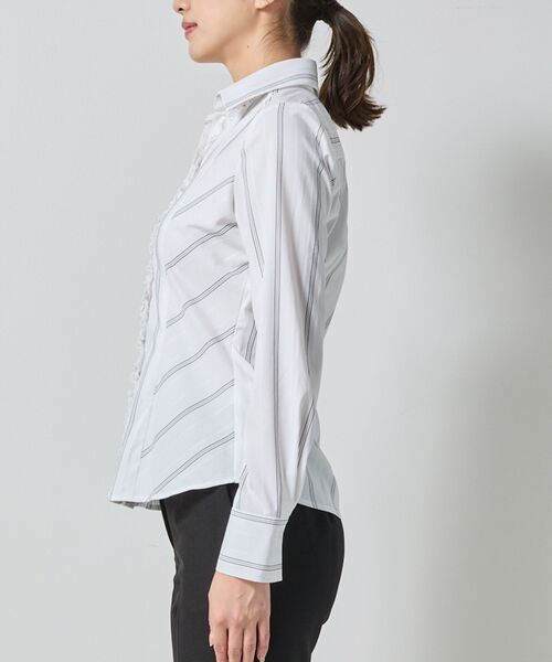NARACAMICIE / ナラカミーチェ シャツ・ブラウス | 【NARACAMICIE】ストレッチストライプ襟付きフリル長袖シャツ | 詳細4