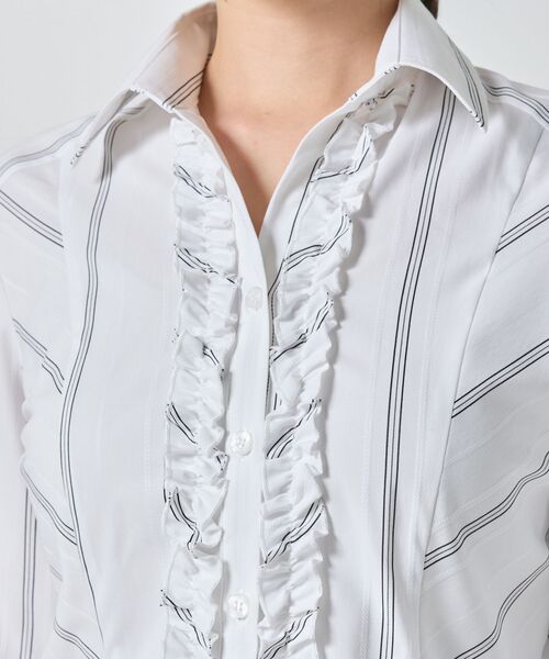 NARACAMICIE / ナラカミーチェ シャツ・ブラウス | 【NARACAMICIE】ストレッチストライプ襟付きフリル長袖シャツ | 詳細6