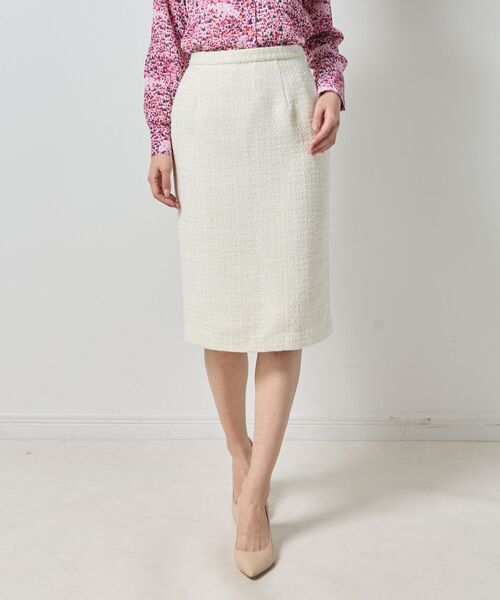 NARACAMICIE / ナラカミーチェ ミニ・ひざ丈スカート | 【NARACAMICIE】【セットアップ対応】ファンシーツィードタイトスカート(オフホワイト)