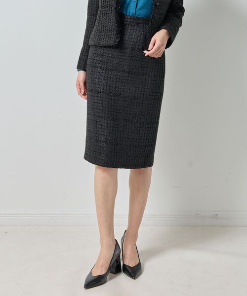 NARACAMICIE / ナラカミーチェ ミニ・ひざ丈スカート | 【NARACAMICIE】【セットアップ対応】ファンシーツィードタイトスカート(ブラック)