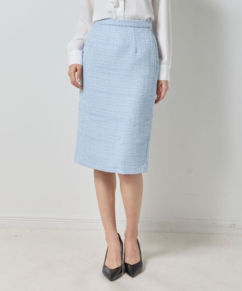 NARACAMICIE / ナラカミーチェ ミニ・ひざ丈スカート | 【NARACAMICIE】【セットアップ対応】ファンシーツィードタイトスカート(ブルー)