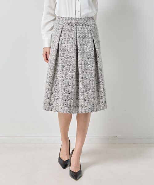 NARACAMICIE / ナラカミーチェ ミニ・ひざ丈スカート | 【NARACAMICIE】ツィードタックフレアスカート(ブラック)