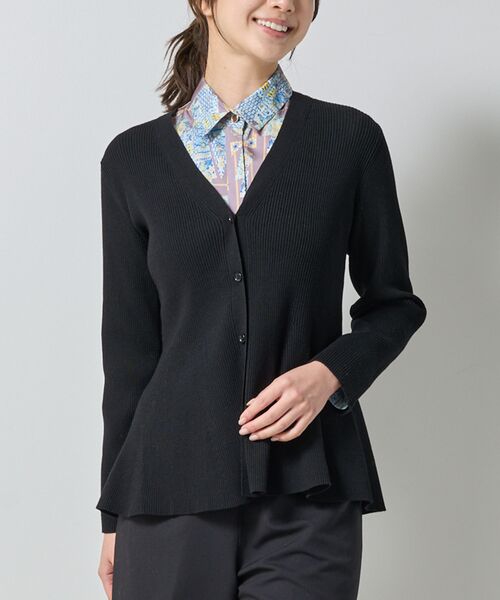 NARACAMICIE / ナラカミーチェ ニット・セーター | 【NARACAMICIE】フレアペプラムカーディガン(ブラック)