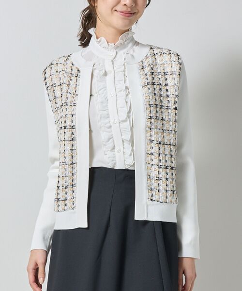 NARACAMICIE / ナラカミーチェ ニット・セーター | 【NARACAMICIE】ラメツィードドッキングクルーカーディガン(オフホワイト)