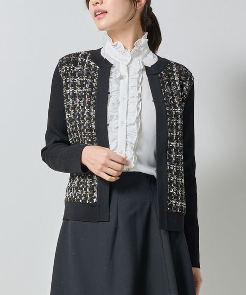 NARACAMICIE / ナラカミーチェ ニット・セーター | 【NARACAMICIE】ラメツィードドッキングクルーカーディガン(ブラック)