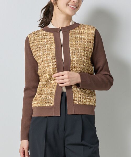 NARACAMICIE / ナラカミーチェ ニット・セーター | 【NARACAMICIE】ラメツィードドッキングクルーカーディガン(ブラウン)