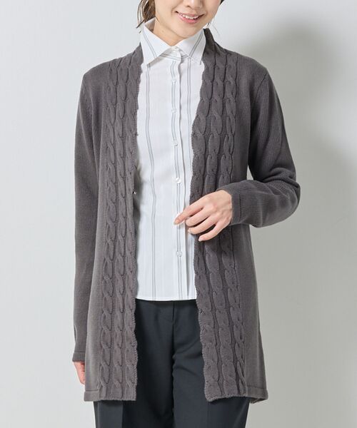 NARACAMICIE / ナラカミーチェ ニット・セーター | 【NARACAMICIE】ケーブルニットカーディガン(グレー)